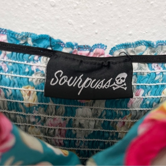 SOURPUSS Aqua Blue Rosey Luau Retro Pinup Dress Size Medium - Picture 4 of 8